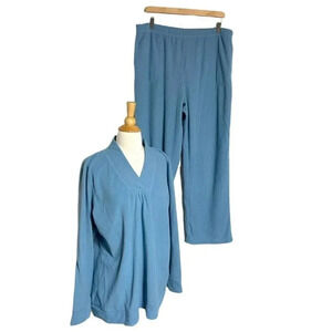 Stan Herman L blue cozy 2 piece fleece pajamas with pockets‎